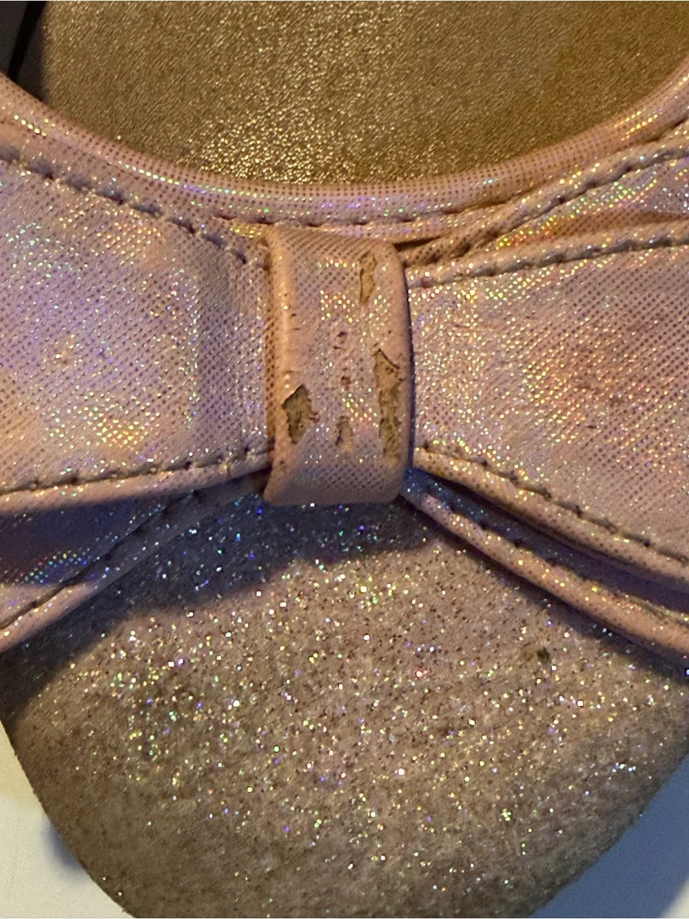 Girls Pink Shimmer Bow Ballet Flats by Sugar